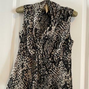 Ann Taylor blouse, sleeveless w/color pattern black, brown and cream